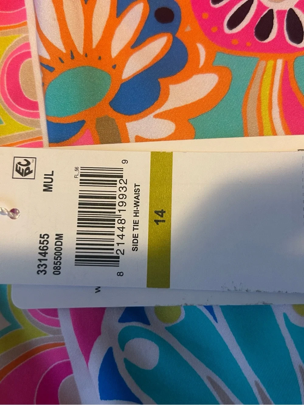NWT Colorful Trina Turk High Waist Side Tie Swimsuit Bottom Size 14